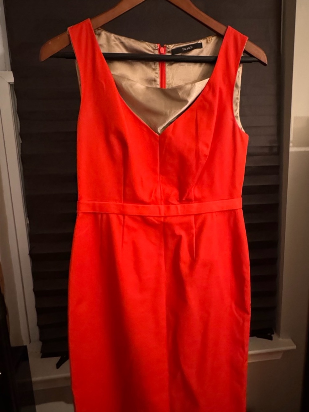 Tahari Vibrant Orange Sleeveless Midi Sheath Dress